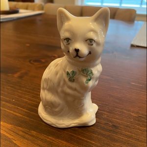 Beleek shamrock cat figurine